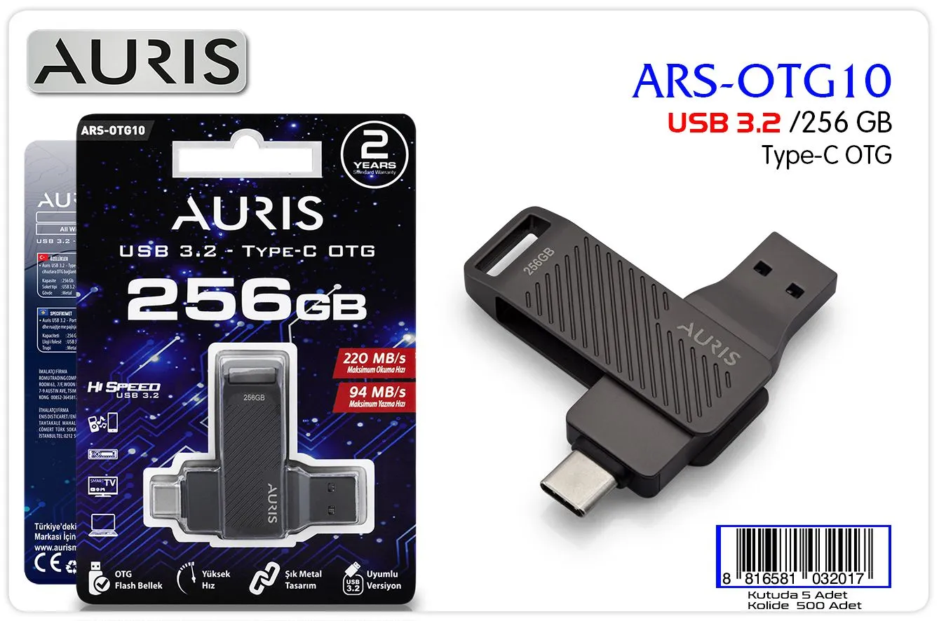 Auris ARS-OTG10 256GB USB 3.2 Type-C OTG Flash Bellek